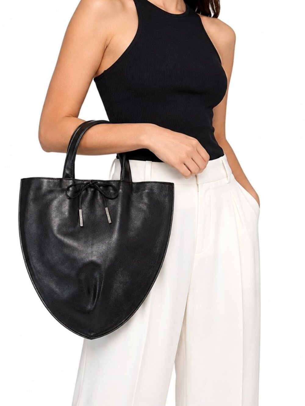 TUMI Bag Black Leather Tote Gusseted Teardrop Buttersoft Red Satin Luxe Y2K City
